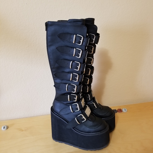 Demonia Swing-815 Black Vegan Leather  Knee Boot Size 7 - Picture 12 of 14